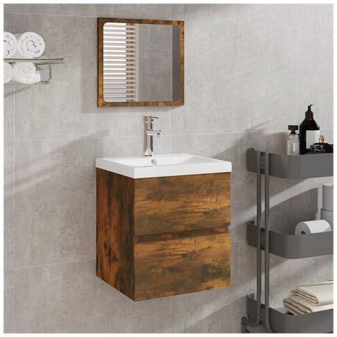 Mobile Da Bagno Con Specchio Rovere Fumo In Legno Multistrato - Foto 2