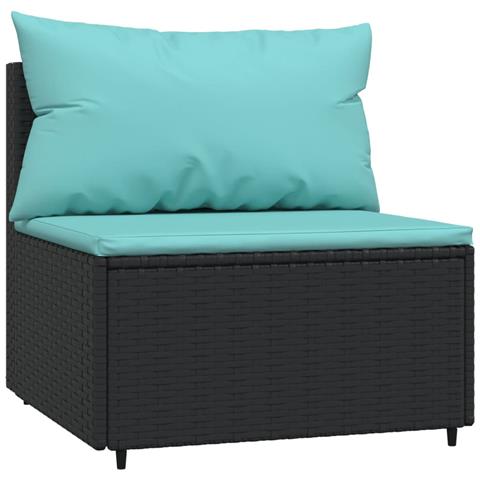 Divano Centrale Da Giardino Con Cuscini In Polyrattan Nero - Foto 1