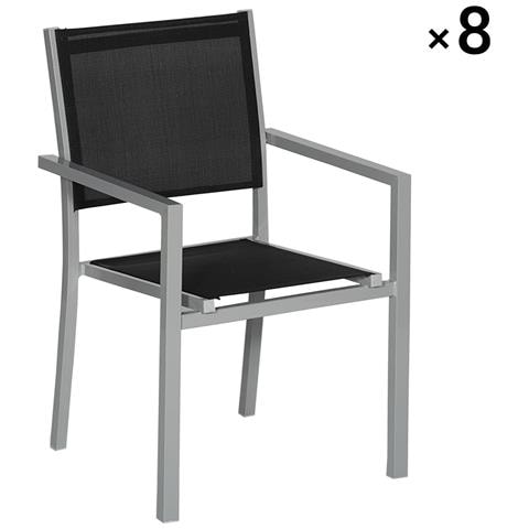 Set Di 8 Sedie In Alluminio Grigio - Textilene Nero - Foto 11