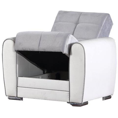 Divano Letto Enrique, Poltrona Contenitore Da Salotto, Trasformabile In Letto, Poltroncina Relax In Tessuto Imbottito, 97x84h91 Cm, Bianco E Grigio Chiaro - Foto 1