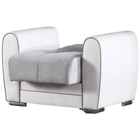 Divano Letto Enrique, Poltrona Contenitore Da Salotto, Trasformabile In Letto, Poltroncina Relax In Tessuto Imbottito, 97x84h91 Cm, Bianco E Grigio Chiaro - Foto 3