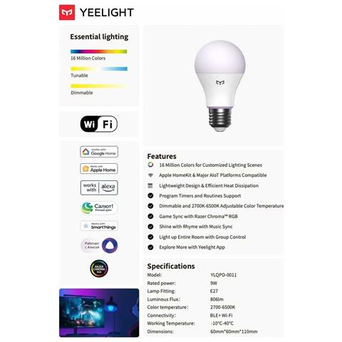 Lampadina Intelligente Ylqpd-0011 Bianco Multicolore F 9 W E27 806 Lm (2700 K) (6500 K) - Foto 2