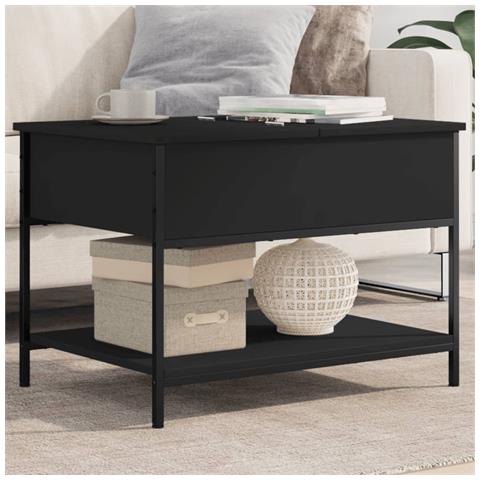 Tavolino Da Salotto Nero 70x50x50cm Legno Multistrato Metallo - Foto 1