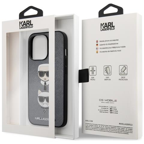 Cover Per Iphone 13 Pro Saffiano Karl & Choupette, Grigio - Foto 3