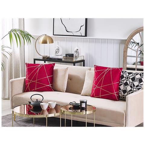 Set Di 2 Cuscini Pinus Velluto 45 X 45 Cm Rosso Trama Geometrica - Foto 1