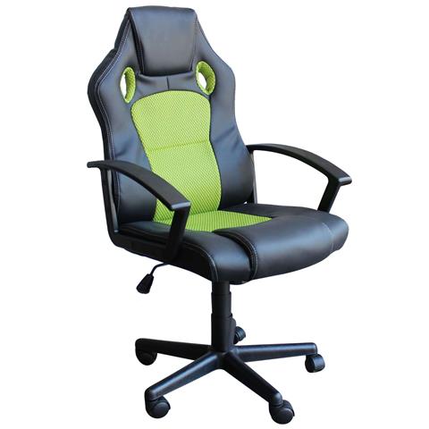 Poltrona Da Ufficio E Gaming Ergonomica In Pelle Nera E Tessuto Verde Stark - Foto 1