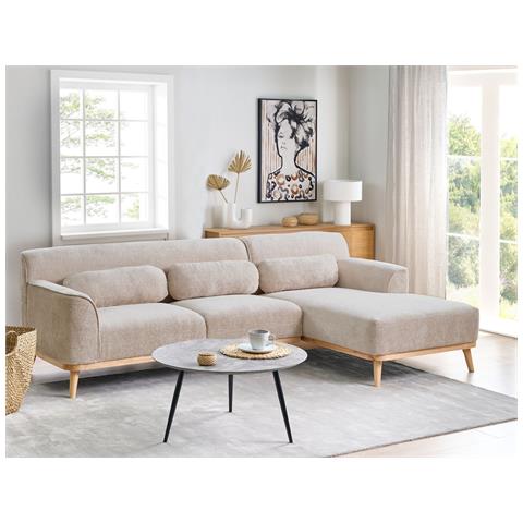 Divano Angolare Simos Ciniglia Beige 3 Posti Lato Sinistro - Foto 1