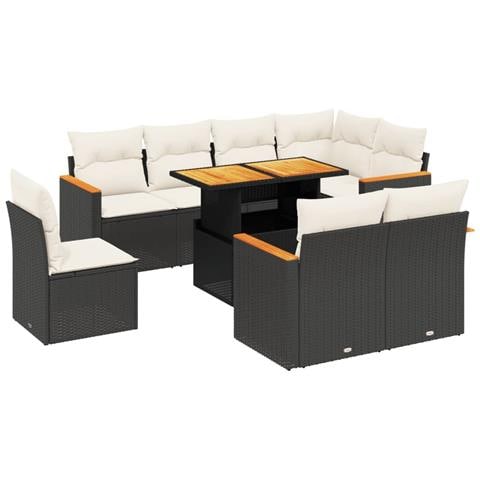 Set Divani Da Giardino 9 Pz Con Cuscini Nero In Polyrattan - Foto 1