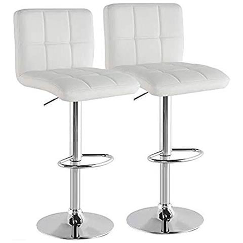 Set 2 Sgabelli Da Bar Cucina Seduta Schienale In Ecopelle Bianco Con Poggiapiedi - Foto 1