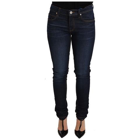 Jeans Skinny In Denim A Vita Bassa In Cotone Blu Scuro - W36 - Foto 1