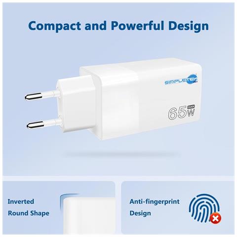 Alimentatore Gan 65w Quick Charge 2 X Usb-c Type-c + Usb Pc 20v 15v 12v 9v 5v - Foto 2