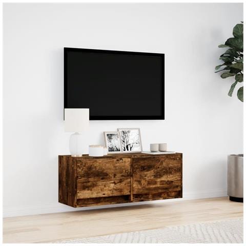 Mobile TV a Parete con Luci LED Rovere Fumo 100x31x35 cm - Foto 2