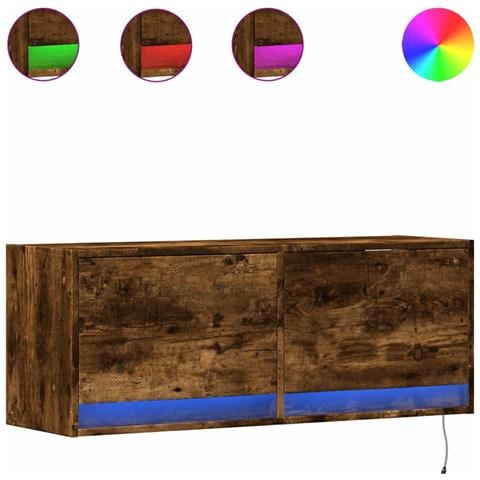 Mobile TV a Parete con Luci LED Rovere Fumo 100x31x35 cm - Foto 1