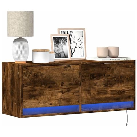 Mobile TV a Parete con Luci LED Rovere Fumo 100x31x35 cm - Foto 10