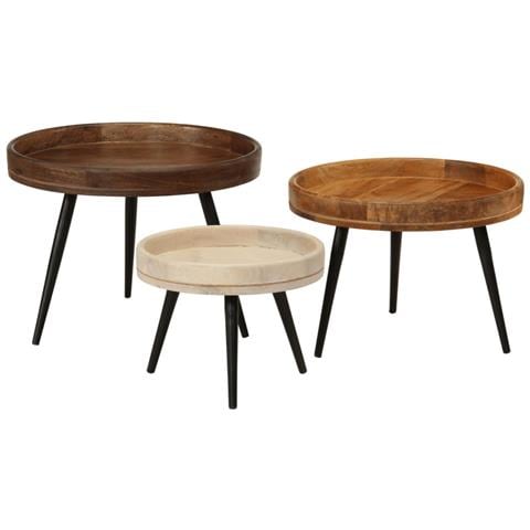 Tavolini Rotondi 3 Pz In Legno Massello Di Mango - Foto 2