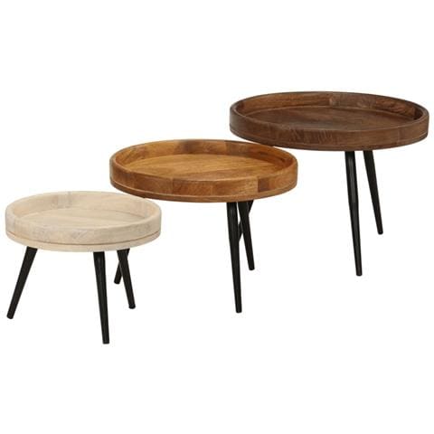 Tavolini Rotondi 3 Pz In Legno Massello Di Mango - Foto 1