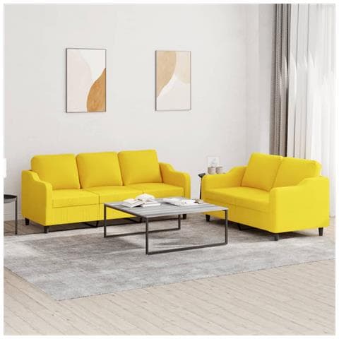 Set Di Divani 2 Pz Con Cuscini Giallo Chiaro In Tessuto - Foto 6