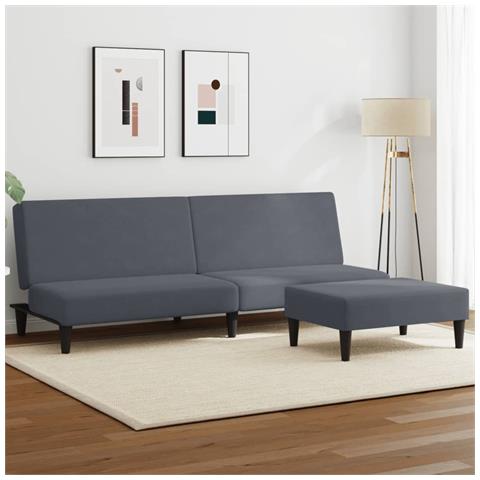 Divano Letto 2 Posti con Poggiapiedi Grigio Scuro in Velluto - Foto 1