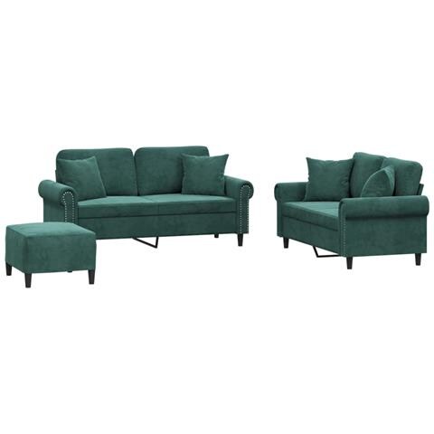 Set di Divani 3 pz con Cuscini Verde Scuro in Velluto - Foto 1