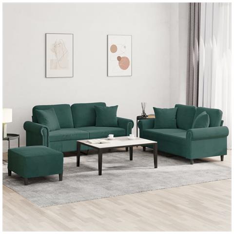 Set di Divani 3 pz con Cuscini Verde Scuro in Velluto - Foto 2