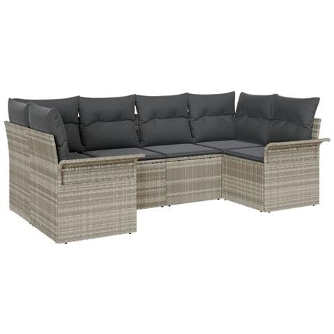 Set Divano da Giardino a 6 Pezzi con Cuscini Grigio Chiaro in Polyrattan,  Divano da Giardino a 2 Posti con Ripostiglio e Cuscini Grigio Chiaro in Polyrattan - Foto 1