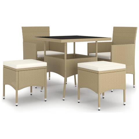 Set da Pranzo per Giardino 5 pz in Polyrattan Beige - Foto 1