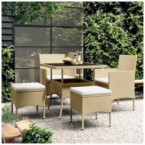 Set da Pranzo per Giardino 5 pz in Polyrattan Beige - Foto 2