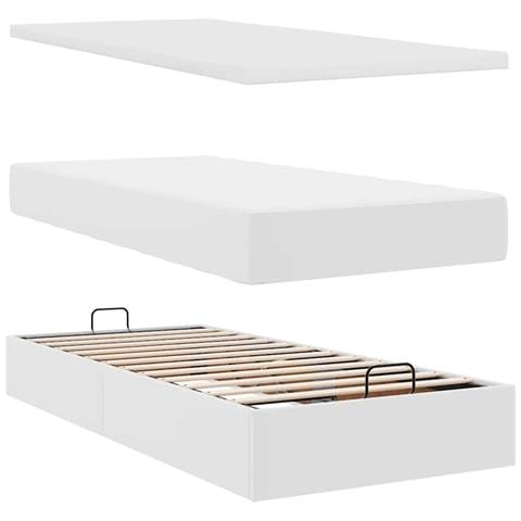 Struttura Letto Pouf con Materassi Bianco 200x200 cm Similpelle - Foto 9