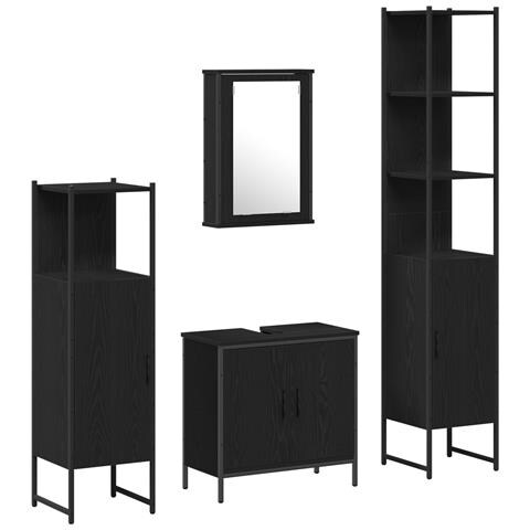 Set Mobili da Bagno 4 Pezzi Rovere Nero Legno Ingegnerizzato - Foto 1