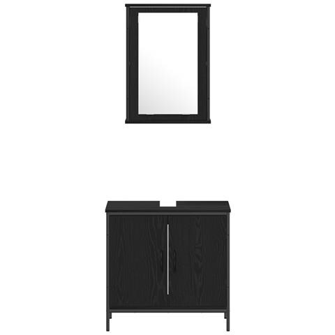 Set Mobili da Bagno 4 Pezzi Rovere Nero Legno Ingegnerizzato - Foto 9