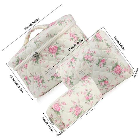 Set Di 3 Trousse Cosmetiche Trapuntate Portatili Con Motivo Floreale - Organizer Da Viaggio Leggero Ed Espandibile Multicolor2 - Foto 2