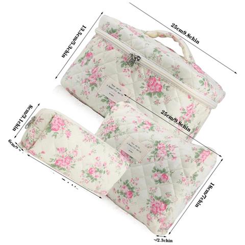 Set Di 3 Trousse Cosmetiche Trapuntate Portatili Con Motivo Floreale - Organizer Da Viaggio Leggero Ed Espandibile Multicolor2 - Foto 3