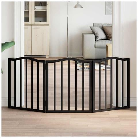 Cancello per Cani Pieghevole 3 Pannelli Nero 150cm Legno Pioppo - Foto 2