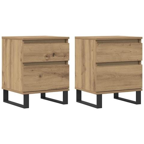 Comodini 2pz Rovere Artigianale 40x35x50 cm Legno Multistrato - Foto 1