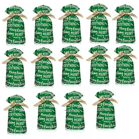 Sacchetti Di Natale Verdi Con Coulisse - 15x23cm (confezione Da 50) - Foto 1