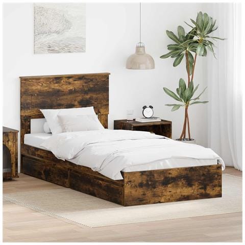 Letto con Contenitore Rovere fumé 75 x 190 cm Legno multistrato - Foto 2
