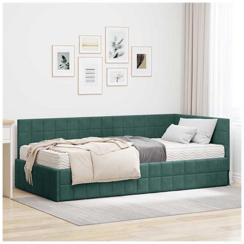 Struttura Letto Angolare con Materasso 2 pcs Verde Velluto - Foto 2
