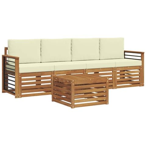Set divani 5 pcs Naturale e Crema Legno di Acacia Massello - Foto 1