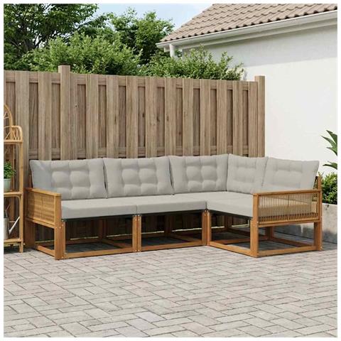 Set di divani da esterno 4 pcs Naturale e Grigio Chiaro - Foto 2