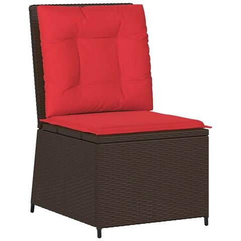 Divano da giardino con cuscino Marrone e Rosso polyrattan - Foto 1