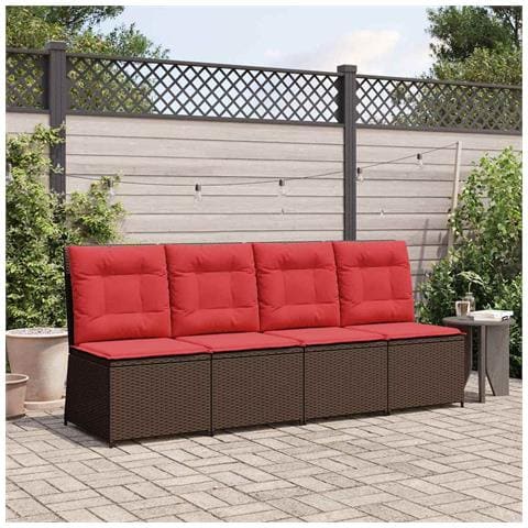 Divano da giardino con cuscino Marrone e Rosso polyrattan - Foto 2