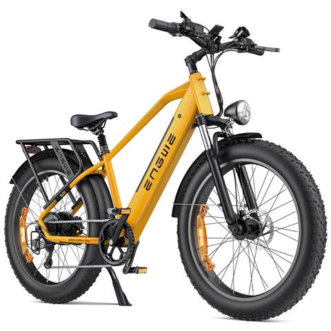 E26 Bici elettrica a pedalata assistita, motore 250W, batteria 48V 16Ah, pneumatici fat 26x4.0, doppia sospensione, freni idraulici, autonomia circa 140 km, colore giallo - Foto 1