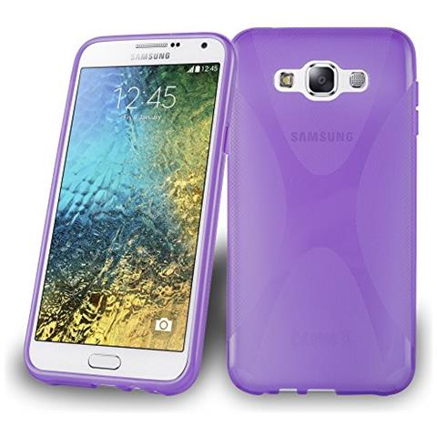 Samsung Galaxy E7 2015 (5) Custodia Silicone Tpu Disegno X In Lila Orchidea Morbida Cover Protettiva Super Sottile Con Bordo Protezione Back Case Ultra Slim Gel Bumper Fina Antiurto Guscio - Foto 1