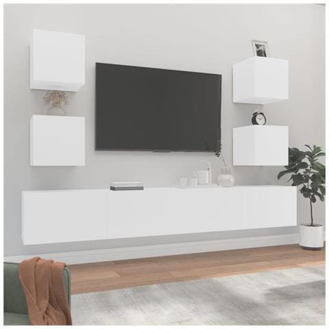 Set Di Mobili Porta Tv 6 Pz Bianco In Legno Multistrato - Foto 6