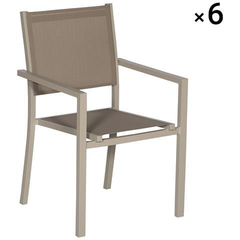 Set Di 6 Sedie In Alluminio Tortora - Textilene Tortora - Foto 11