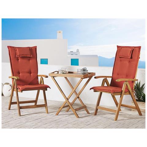 Set Di 2 Sedie Da Giardino In Legno Di Acacia Con Cuscini Terracotta Java - Foto 2