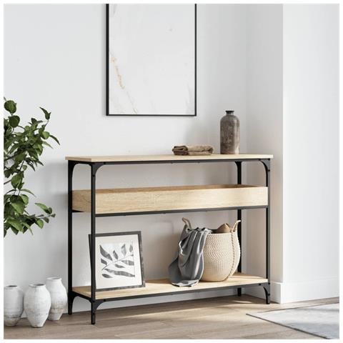 Tavolo Consolle Ripiano Rovere Sonoma 100x29x75cm Multistrato - Foto 3