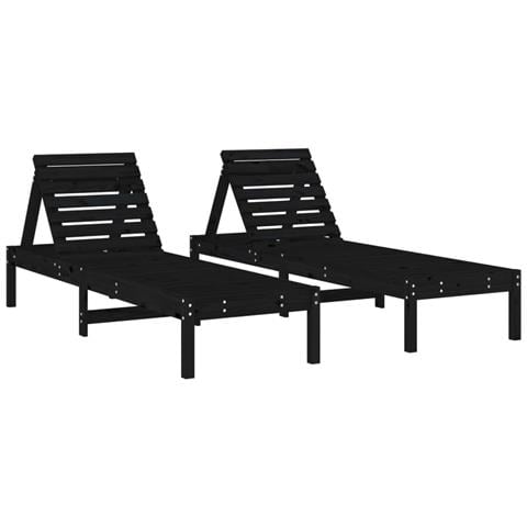 Lettini Prendisole 2pz Neri 199,5x60x74 Cm Legno Massello Pino - Foto 2