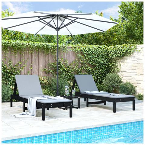 Lettini Prendisole 2pz Neri 199,5x60x74 Cm Legno Massello Pino - Foto 1