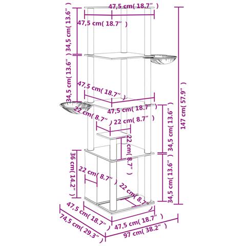 Albero Per Gatti Con Tiragraffi In Sisal Crema 147 Cm - Foto 6